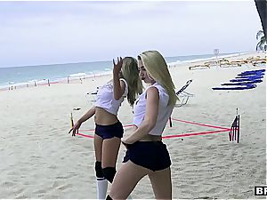 trio teen lovelies catch a thick impaler on the beach